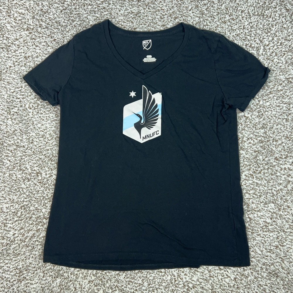 Minnesota United FC Shirt Womens Large Black MLS Soccer MNUFC V Neck Logo‎ Top
